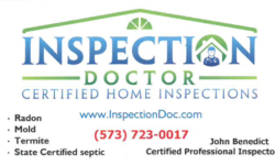 Home Inspection Business Card- Inspection Doctor 573-723-0017 John Benedict