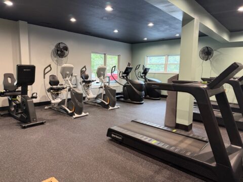 Gym Image: recumbant bikes, ellipticals, fans, treadmills